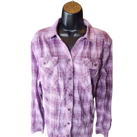 Duluth Trading Shirt Women XL Purple Plaid Button Front Long Sleeve Western Top - Picture 11 of 16